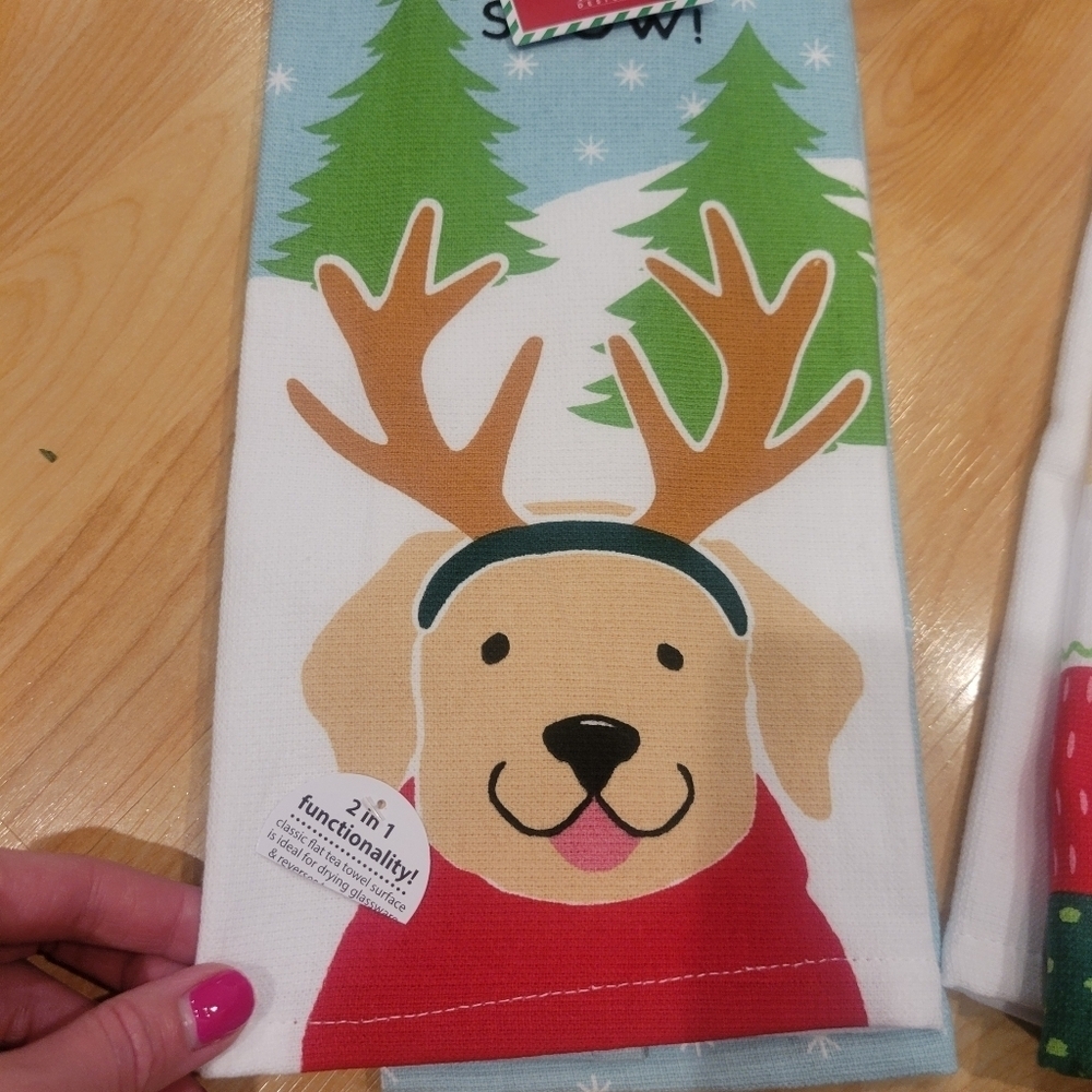 Holiday Kitchen Towel Bundle Yellow Lab New - Picture 2 of 8